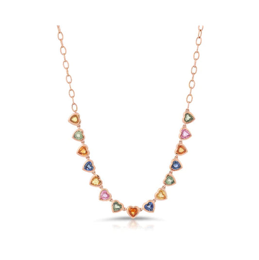 14K Rose Gold Rainbow Sapphire Heart Necklace