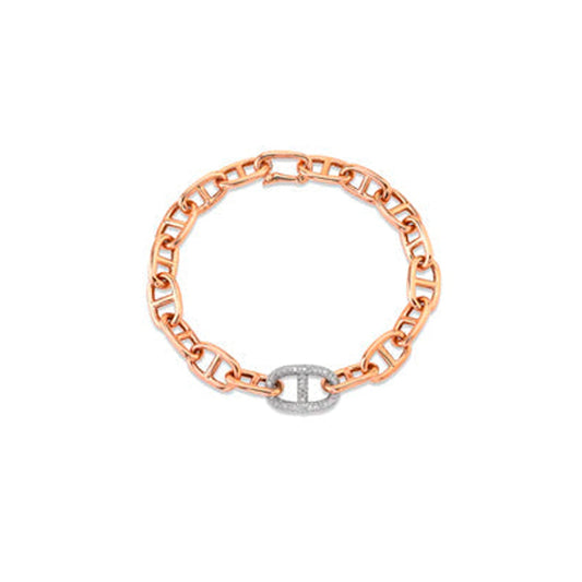 14k Rose Gold Single Diamond Pave Link Chain Link Bracelet