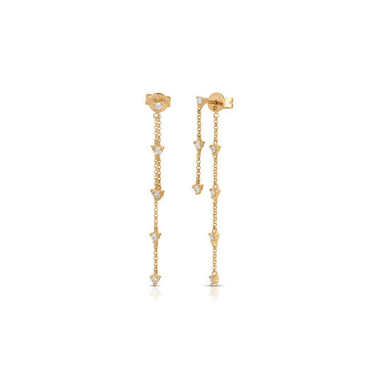 14K Rose Gold Diamond By The Yard Front/Back Straight Line Earrings