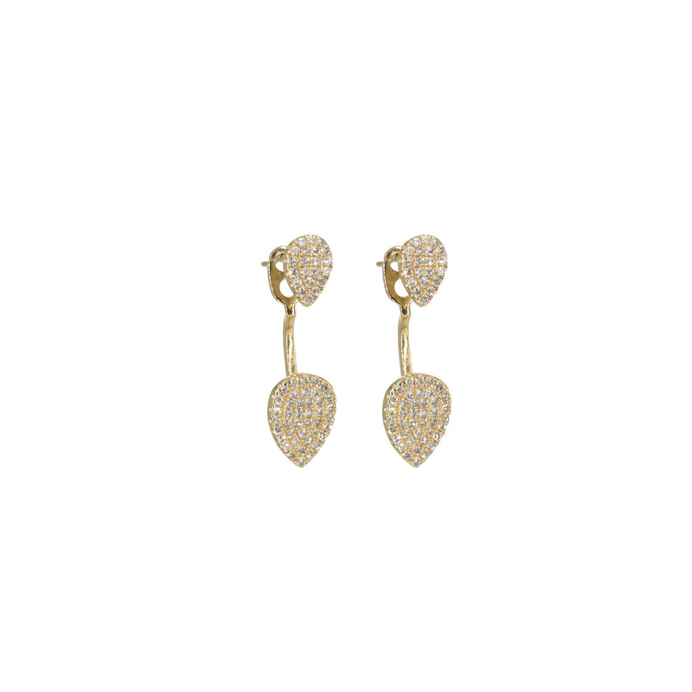 14KT Yellow Gold Diamond Pave Pear Shape Front and Back Earrings