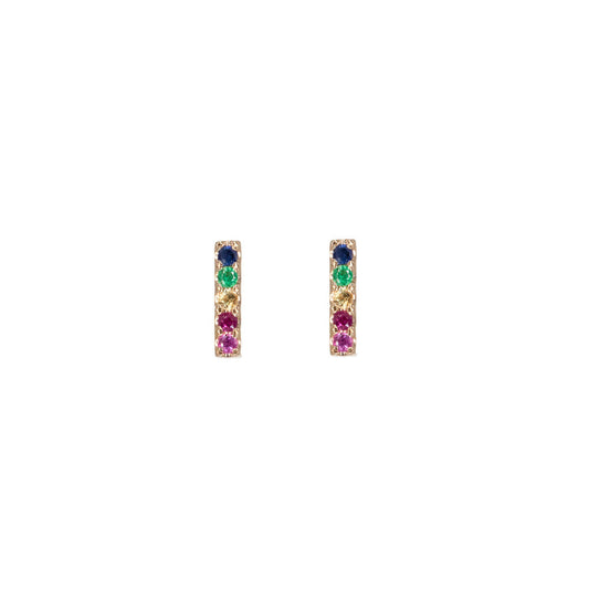 14KT Rose Gold Rainbow Sapphire Mini Bar Studs