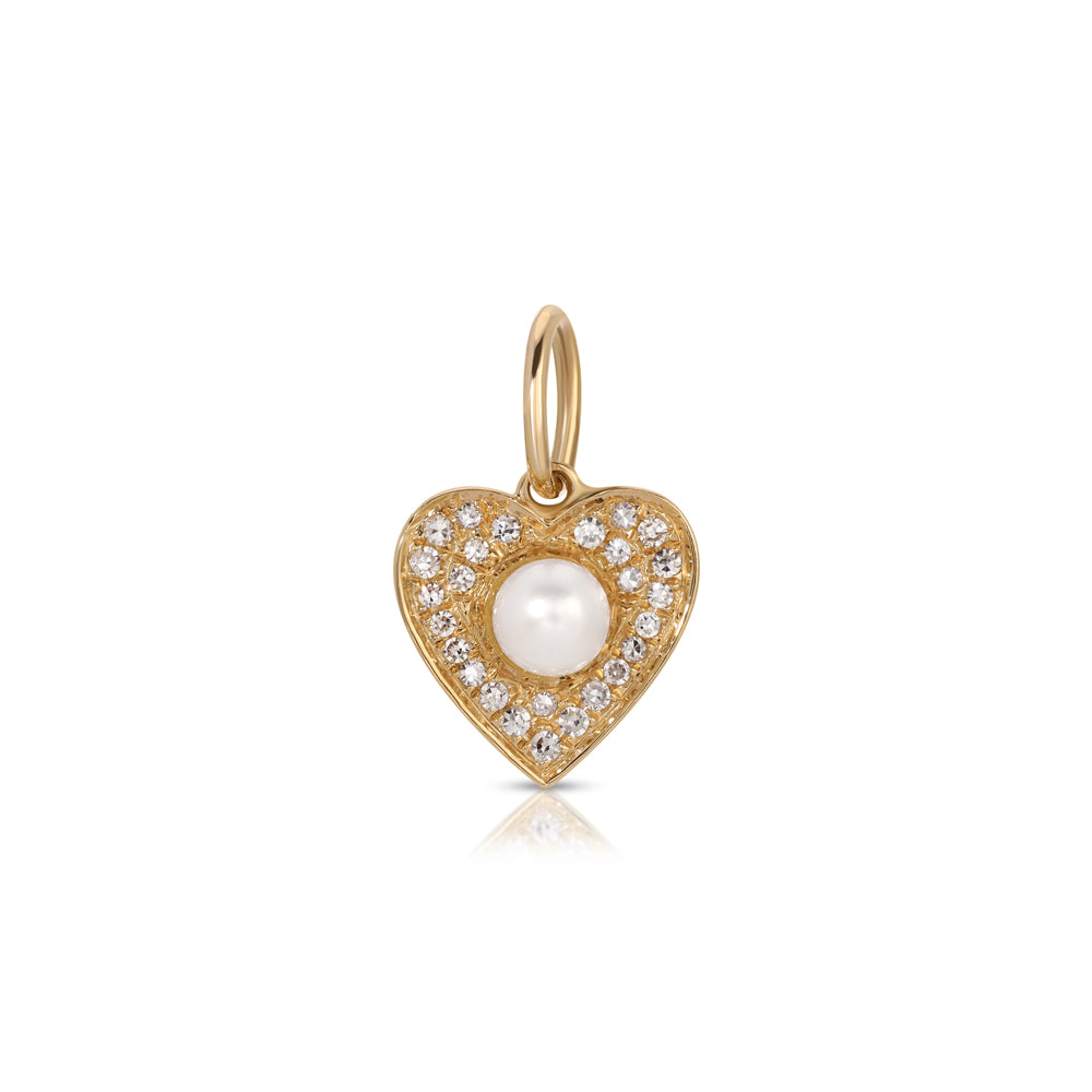 14K Rose Gold Pearl and Diamond Pave Heart Pendant