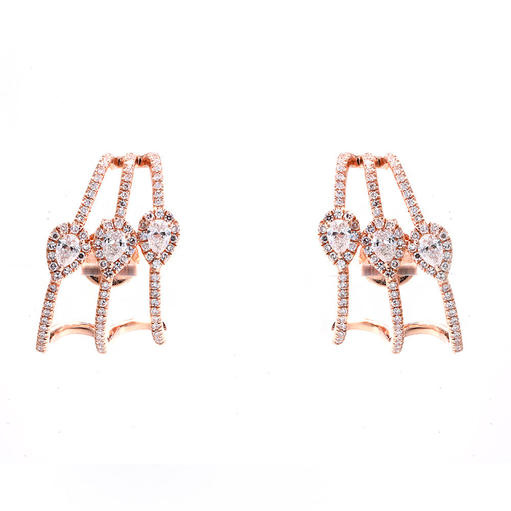 14K Rose Gold and Diamond Pave and Diamond Ear Cuff