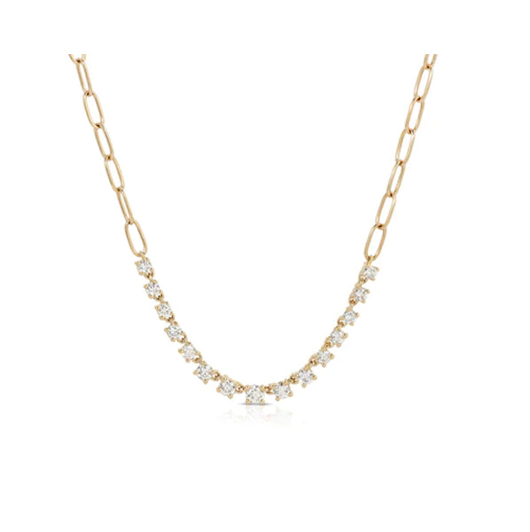14K Yellow Gold Chain Link Necklace with Diamonds