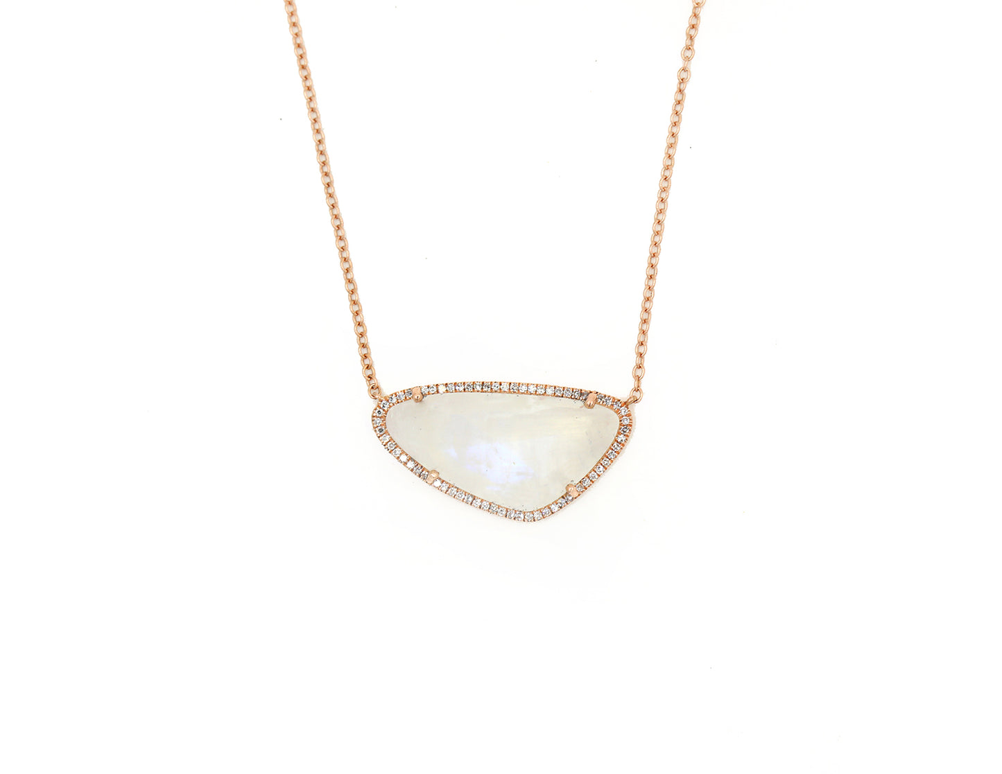 14k Rose Gold Diamond Pave and Moonstone Slice Necklace