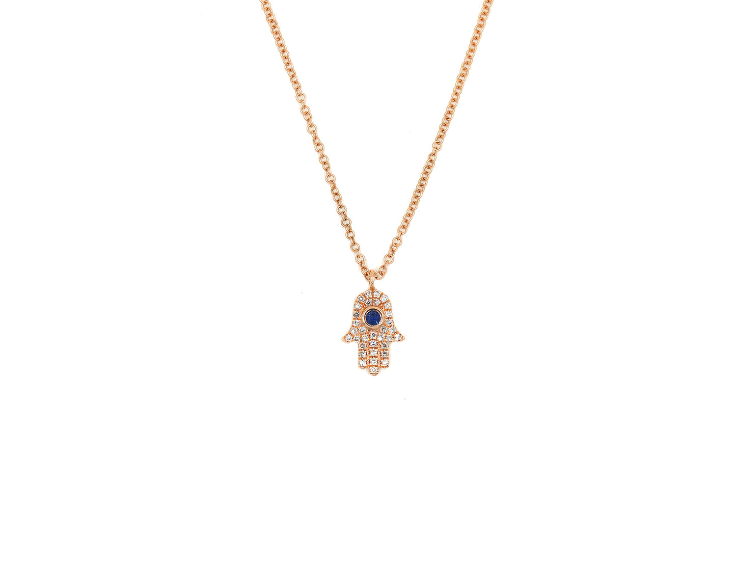 14k Rose Gold Diamond Pave Hand of G-D Necklace