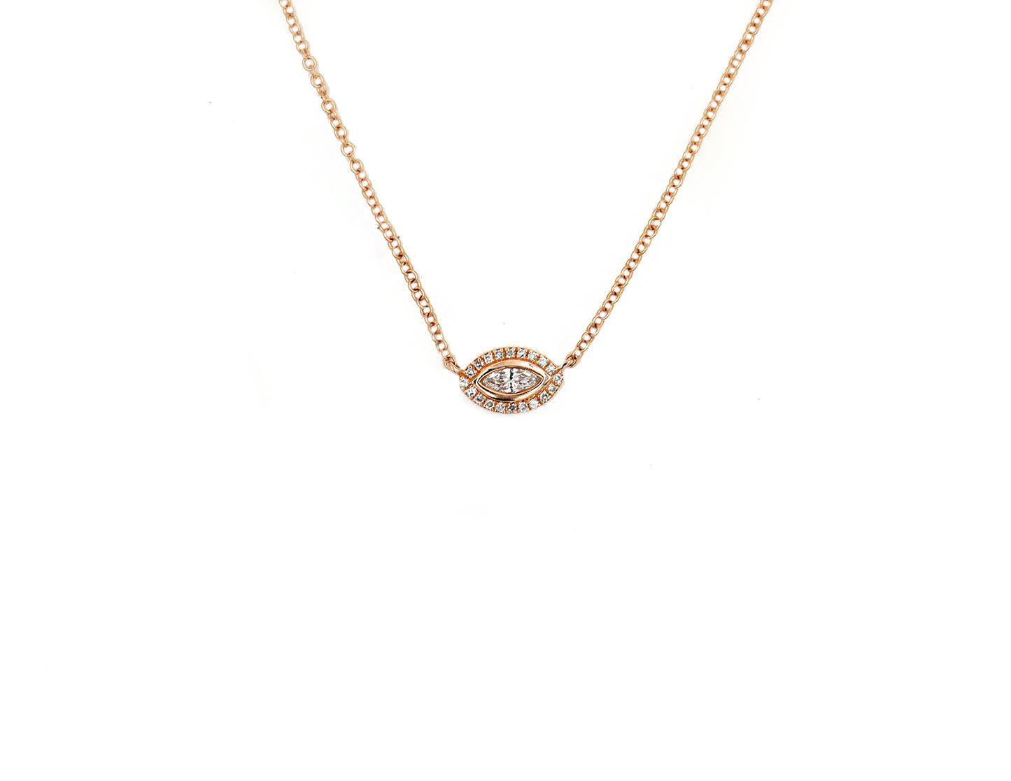 14k Rose Gold Diamond Evil Eye Necklace