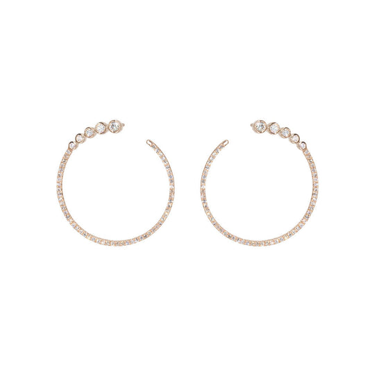 14KT Rose Gold Diamond Bezel Set and Diamond Pave Front Facing Hoop