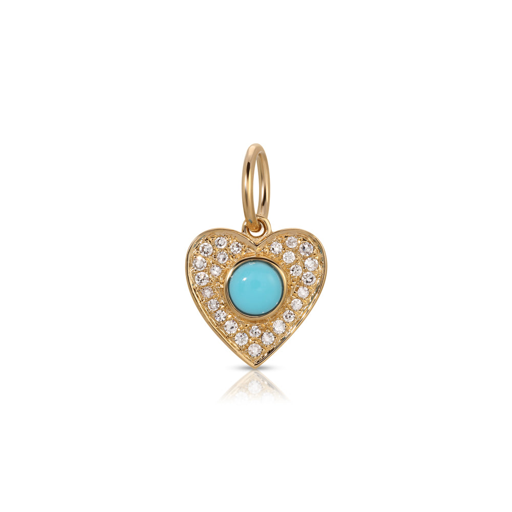 14K Rose Gold Turquoise and Diamond Pave Heart Pendant