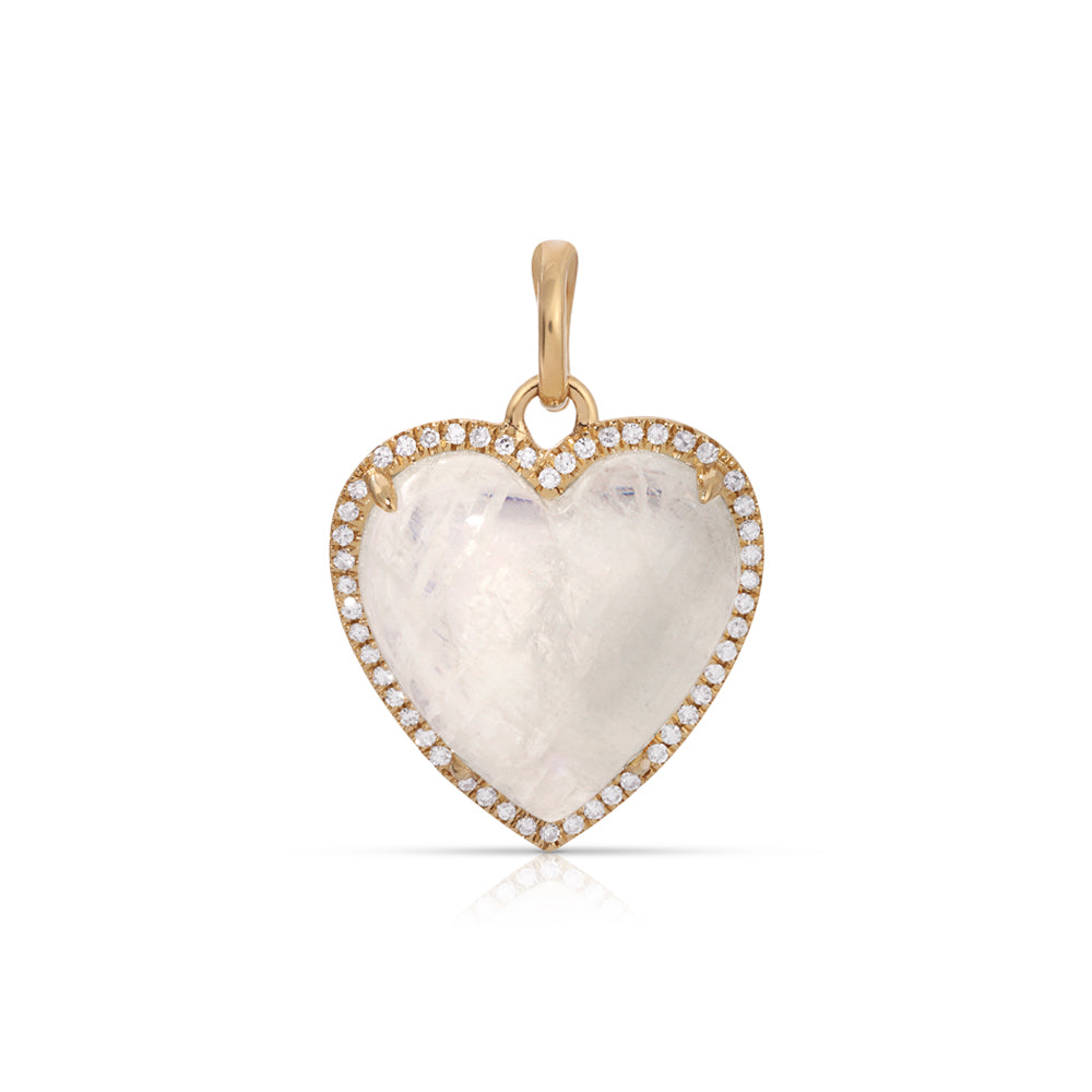14K Yellow Gold Diamond Pave and Moonstone Detachable Heart Charm Pendant