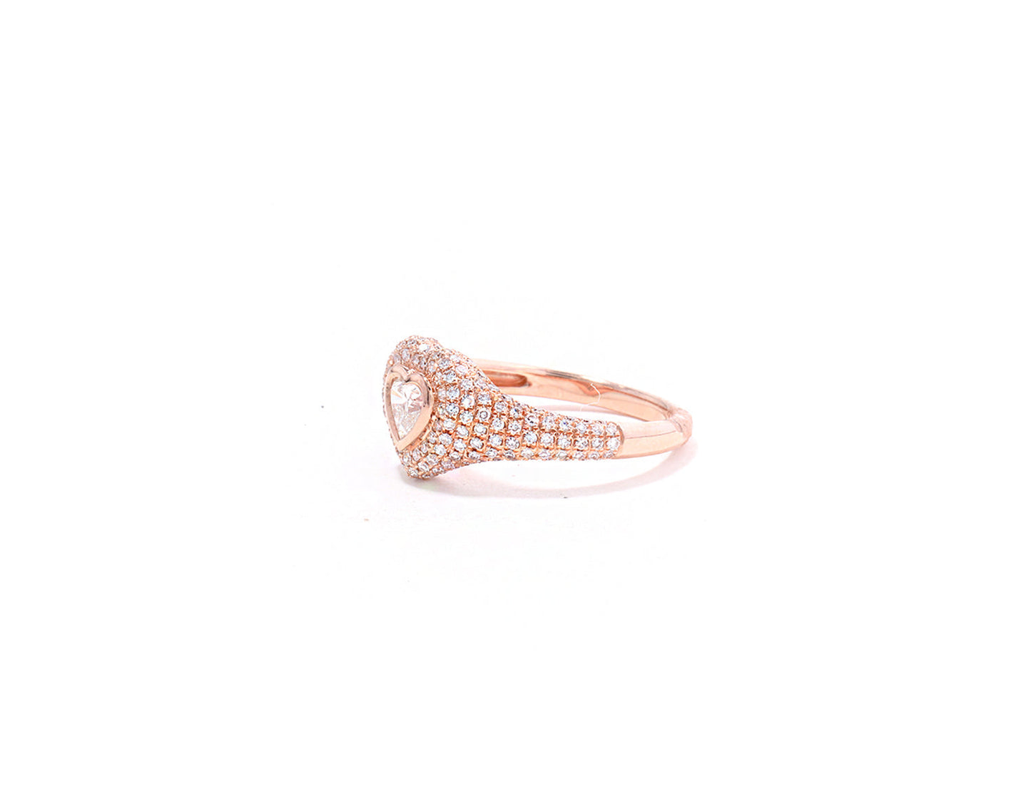 14k Rose Gold Diamond Pave and Diamond Heart Pinky Ring