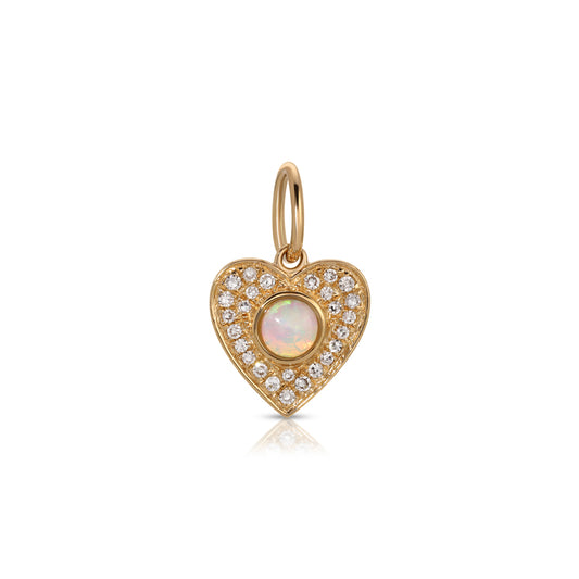 14K Rose Gold Opal and Diamond Pave Heart Pendant