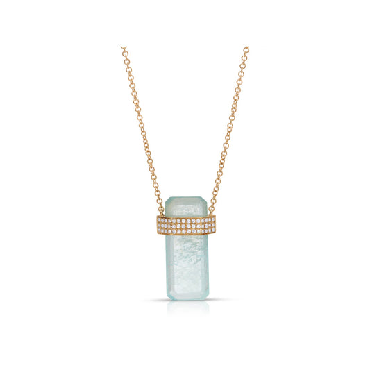 14K Yellow Gold Aquamarine & Diamond Pendant Necklace