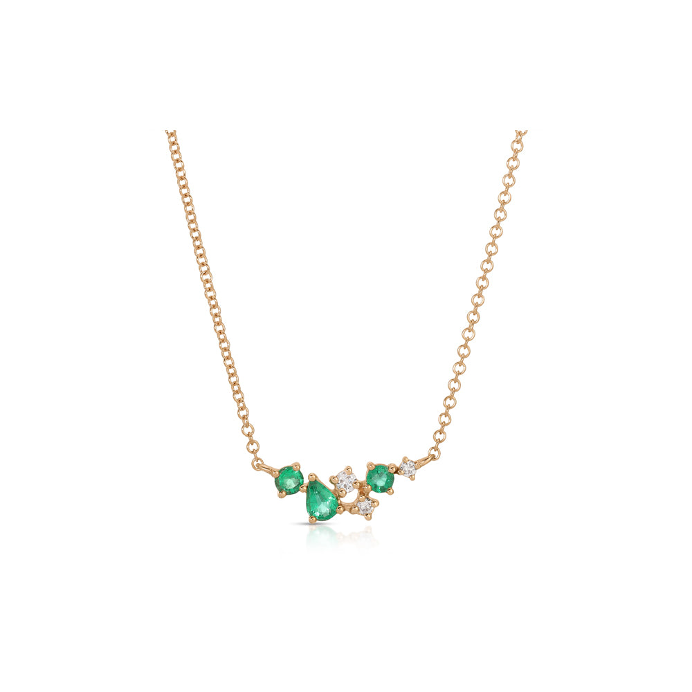 14K Rose Gold Emerald and Diamond Fancy Shape Necklace