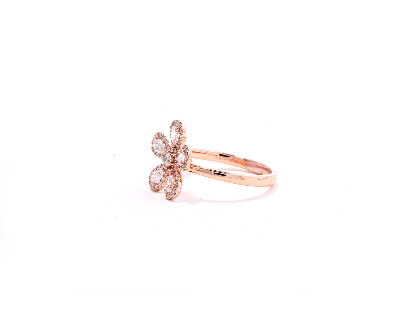 14K Rose Gold Diamond Pave and Diamond Flower Ring