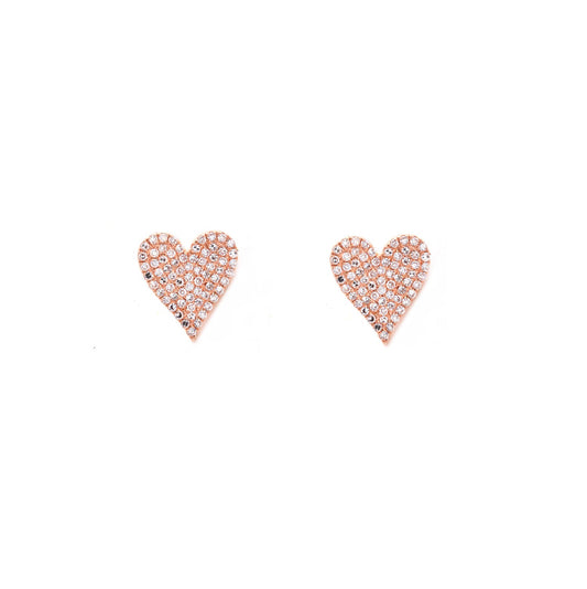 14k Rose Gold Diamond Pave Heart Studs