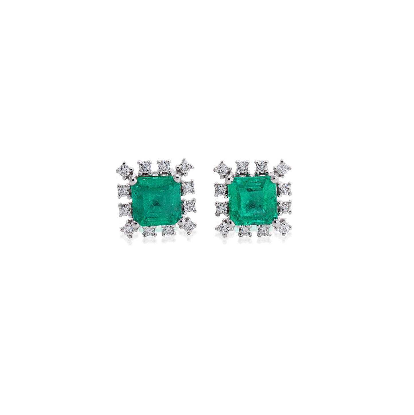 14K White Gold & Diamond Emerald Studs