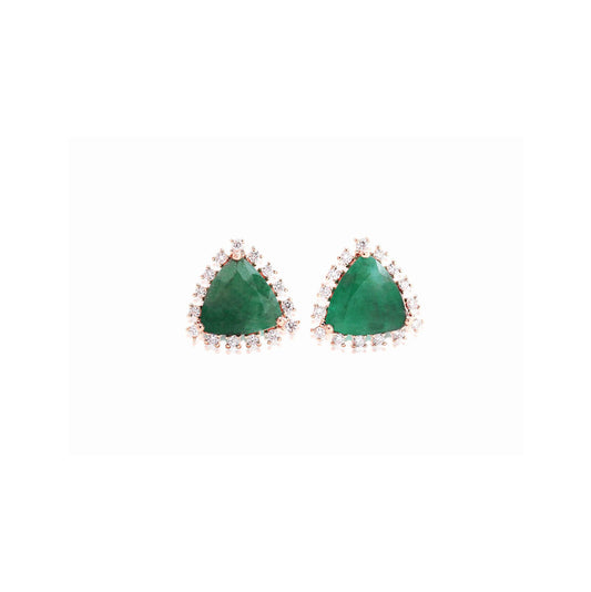 14k Rose Gold Diamond & Emerald Slice Earrings