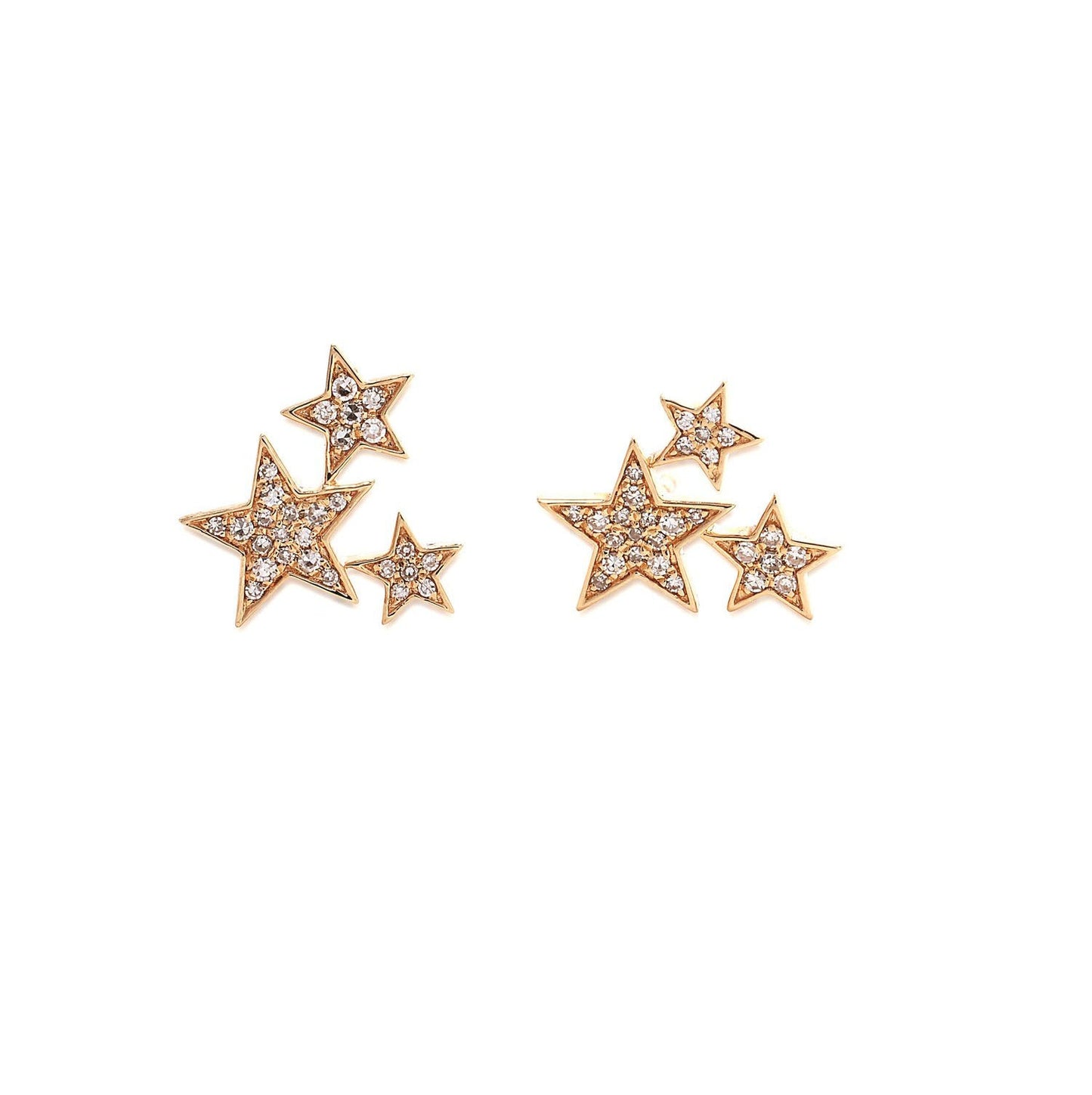 14k Rose Gold &amp; Diamond Pave Triple Star Studs
