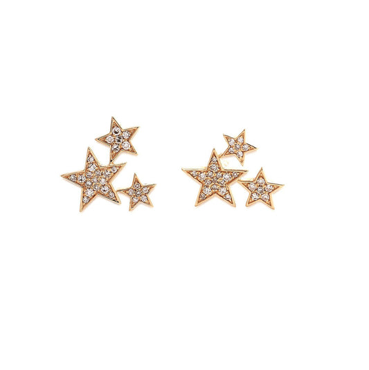 14k Rose Gold &amp; Diamond Pave Triple Star Studs