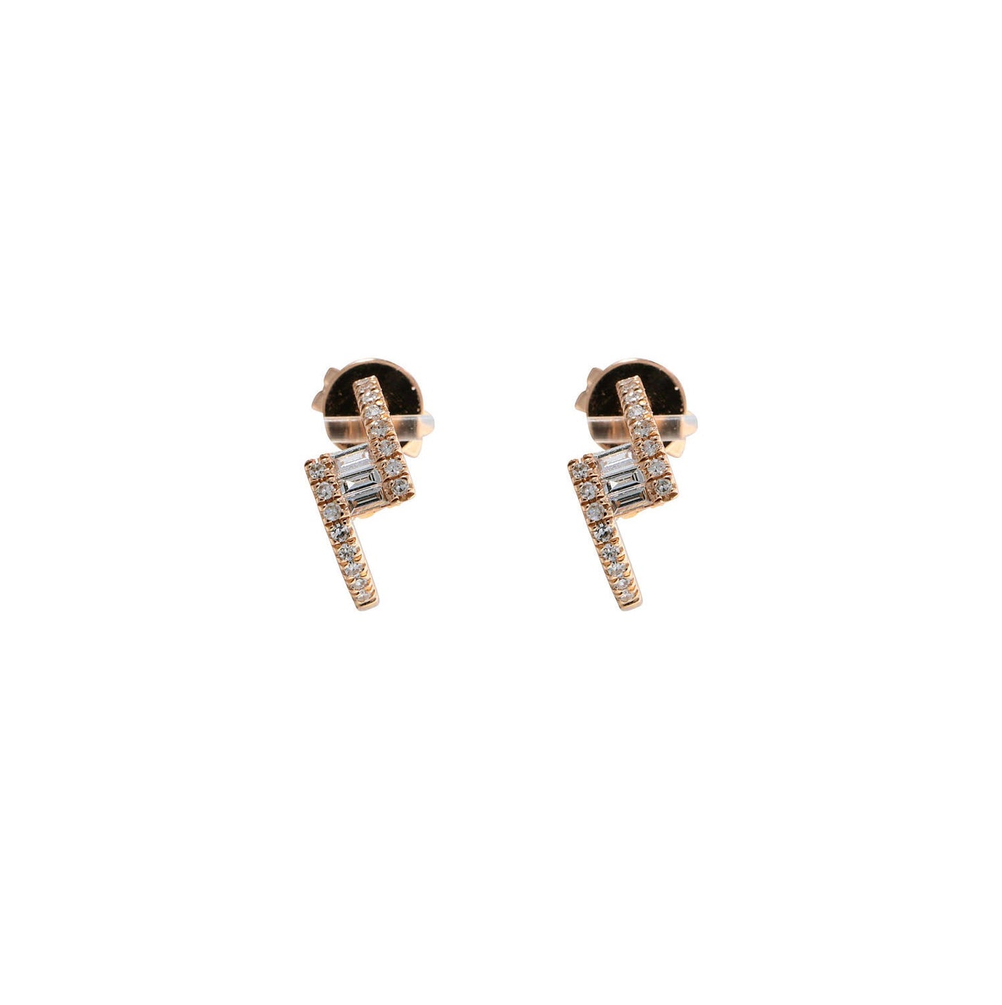 14k Rose Gold Diamond Pave and Baguette Zig Zag Huggy