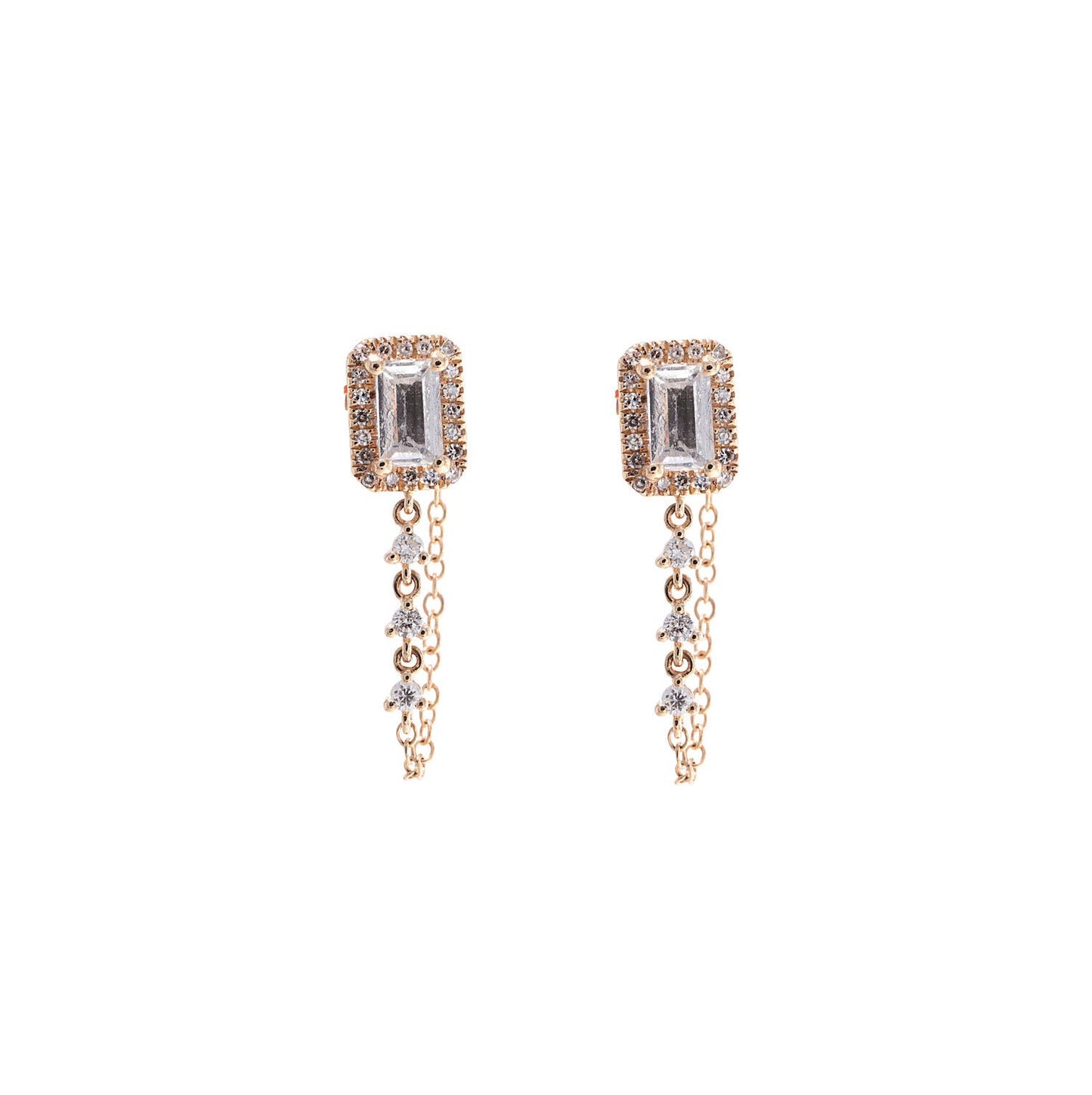 14k Yellow Gold Diamond &amp; White Topaz Studs with Hanging Chain
