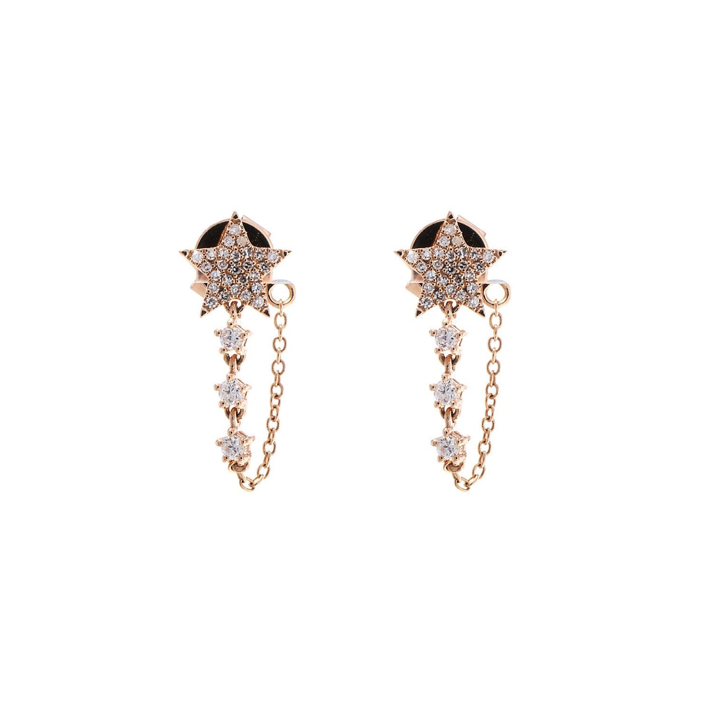 14k Rose Gold diamond pave star with diamond chain