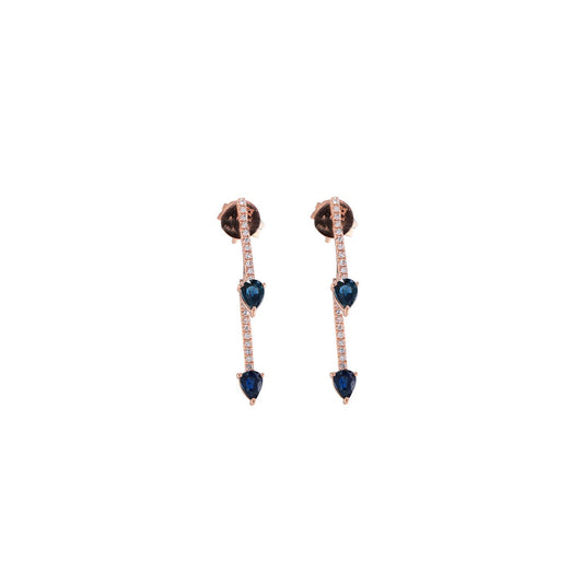 14K Rose Gold Diamond Pave &amp; Sapphire Double Row Front Back Studs