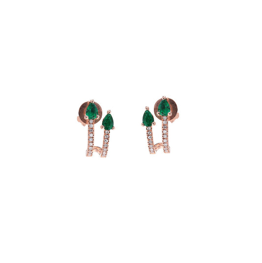 14k Rose Gold Diamond Pave Double Row Huggy with Emeralds
