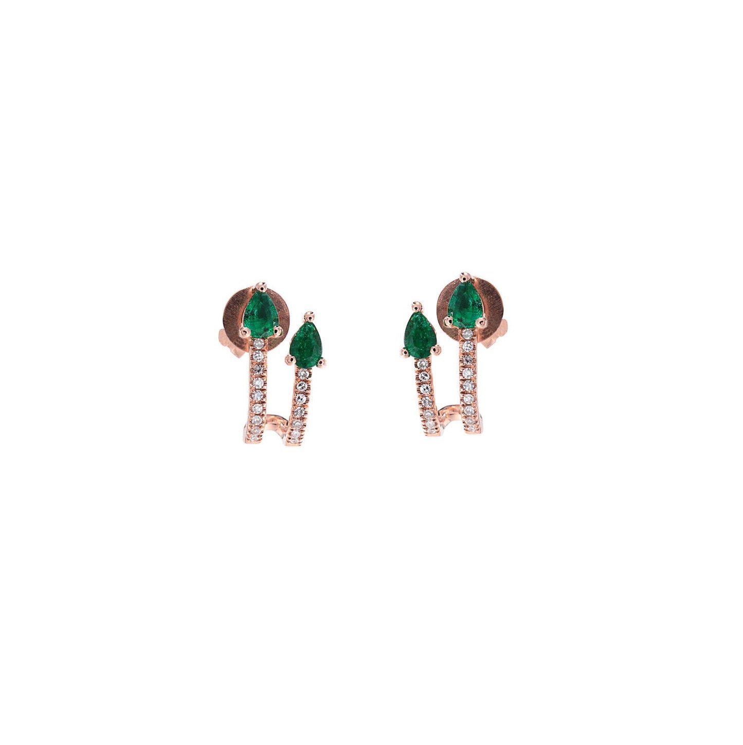 14k Rose Gold Diamond Pave Double Row Huggy with Emeralds