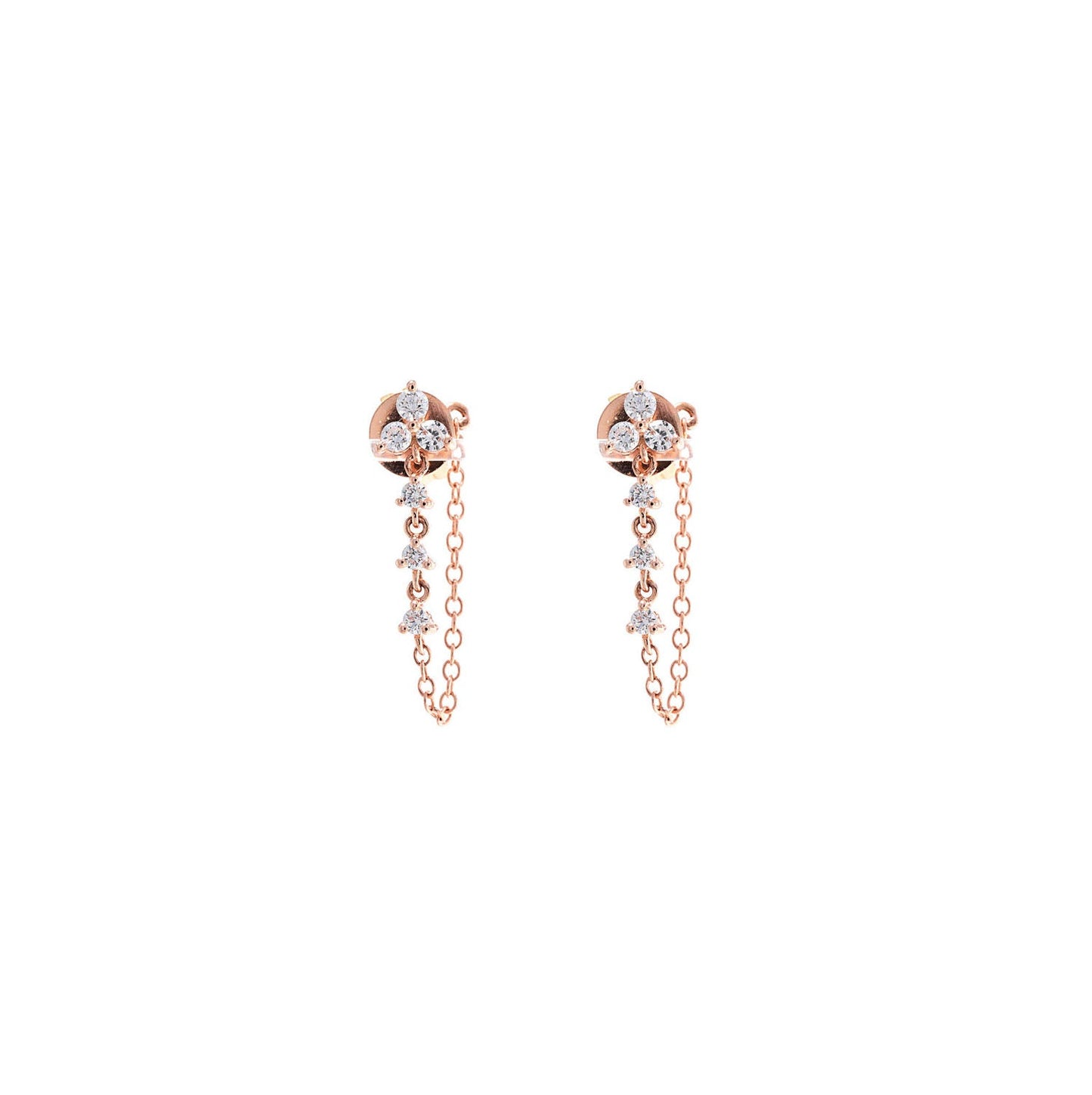 14k Gold Triple Diamond Stud with Diamond Chain