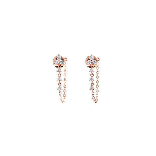 14k Gold Triple Diamond Stud with Diamond Chain