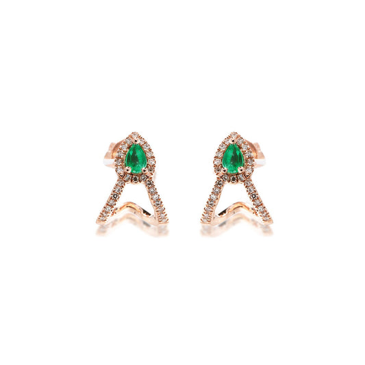 14k Rose Gold Diamond Pave &amp; Emerald Open Huggy