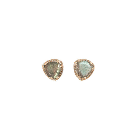 14KT Rose Gold Diamond Pave and Labradorite Slice Studs