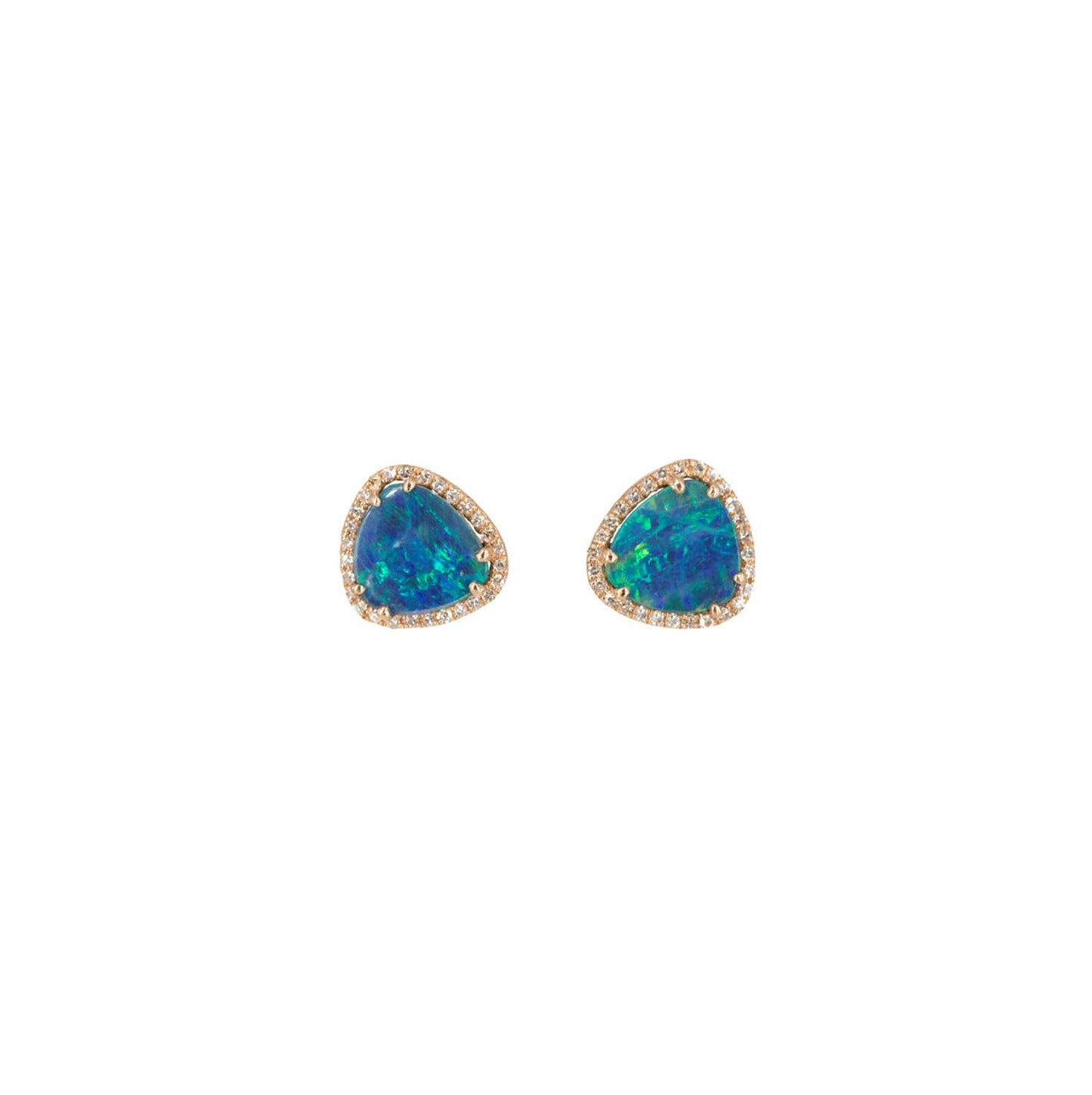 14KT Rose Gold Diamond Pave and Opal Slice Studs