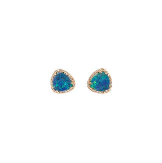 14KT Rose Gold Diamond Pave and Opal Slice Studs