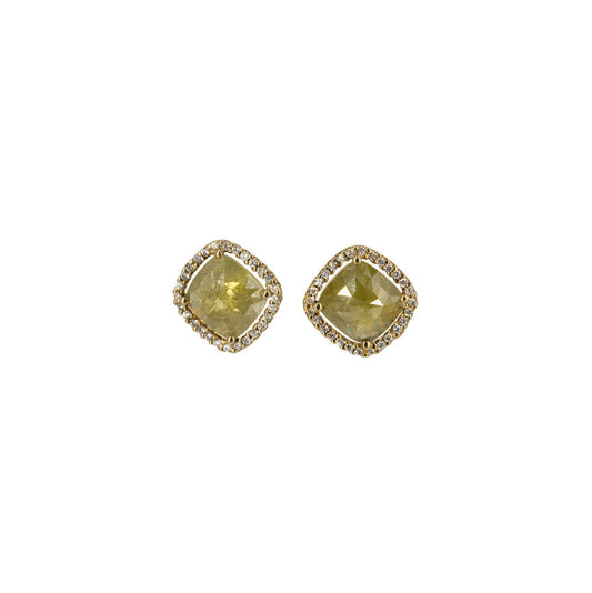 18KT Rose Gold Diamond Pave and Yellow Rose Cut Diamond Studs