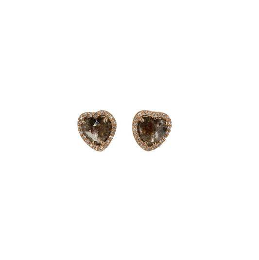 14KT Rose Gold Diamond Pave and Rose Cut Heart Diamond Studs