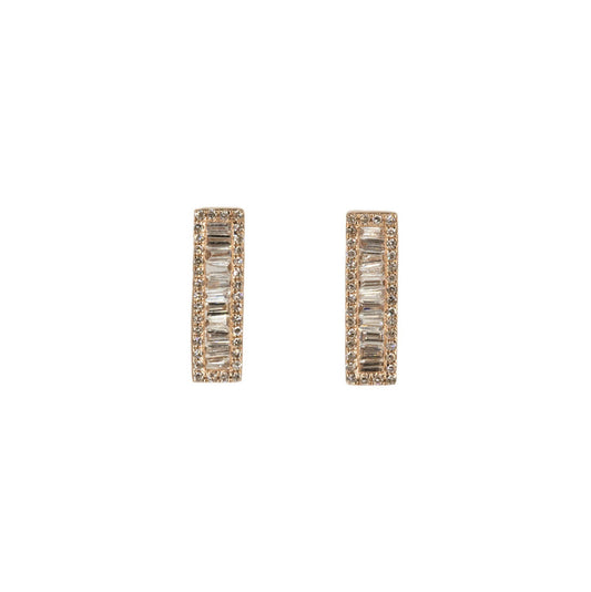 14KT Rose Gold Diamond Pave and Diamond Baguette Bar Earrings