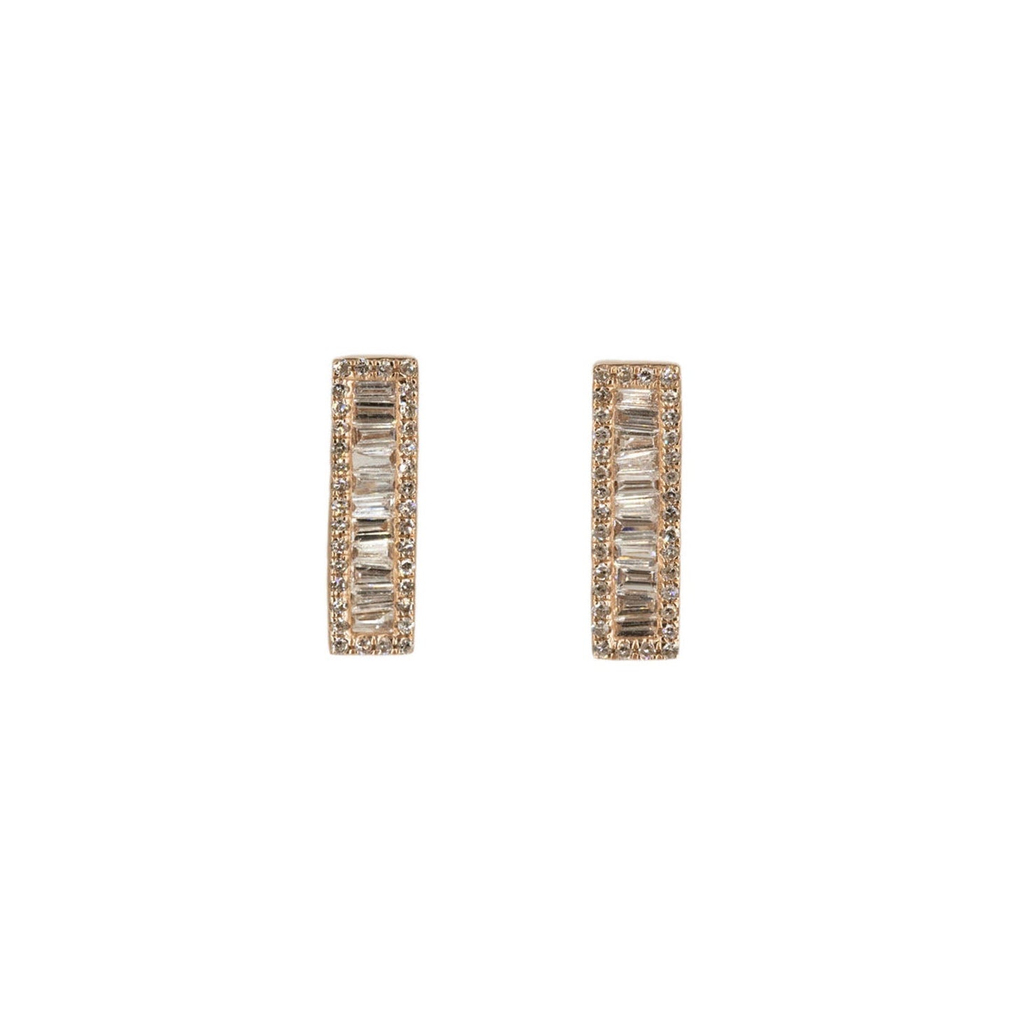 14KT Rose Gold Diamond Pave and Diamond Baguette Bar Earrings