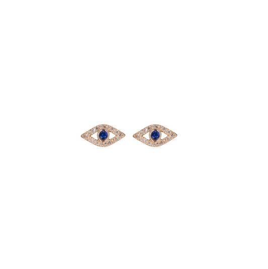 14KT Rose Gold Diamond Pave and Sapphire Evil Eye Studs