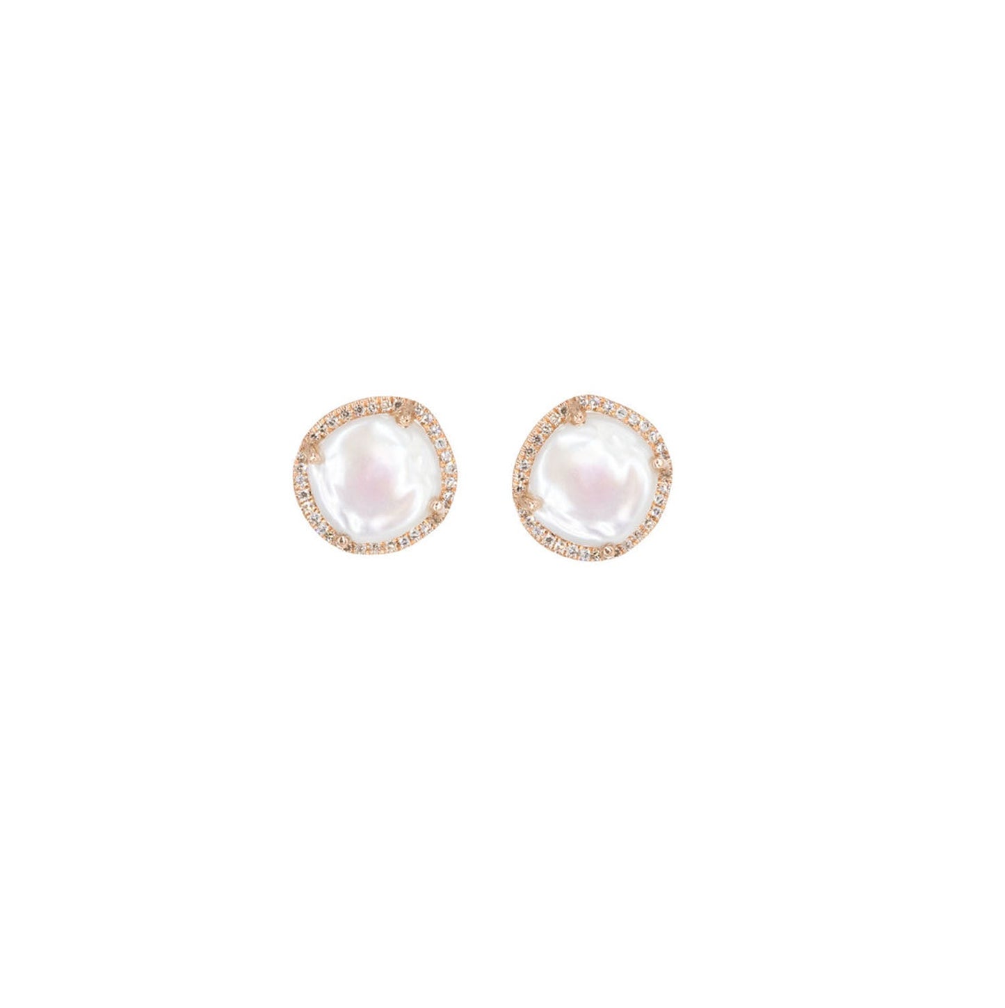 14KT Rose Gold Diamond Pave Mabe Pearl Studs