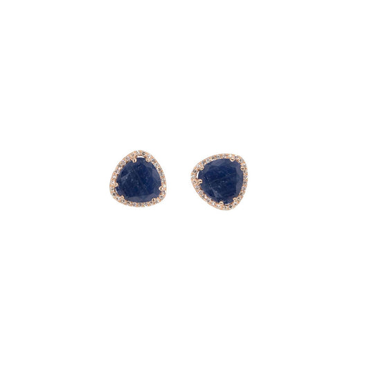 14KT Rose Gold Diamond Pave and Sapphire Slice Studs