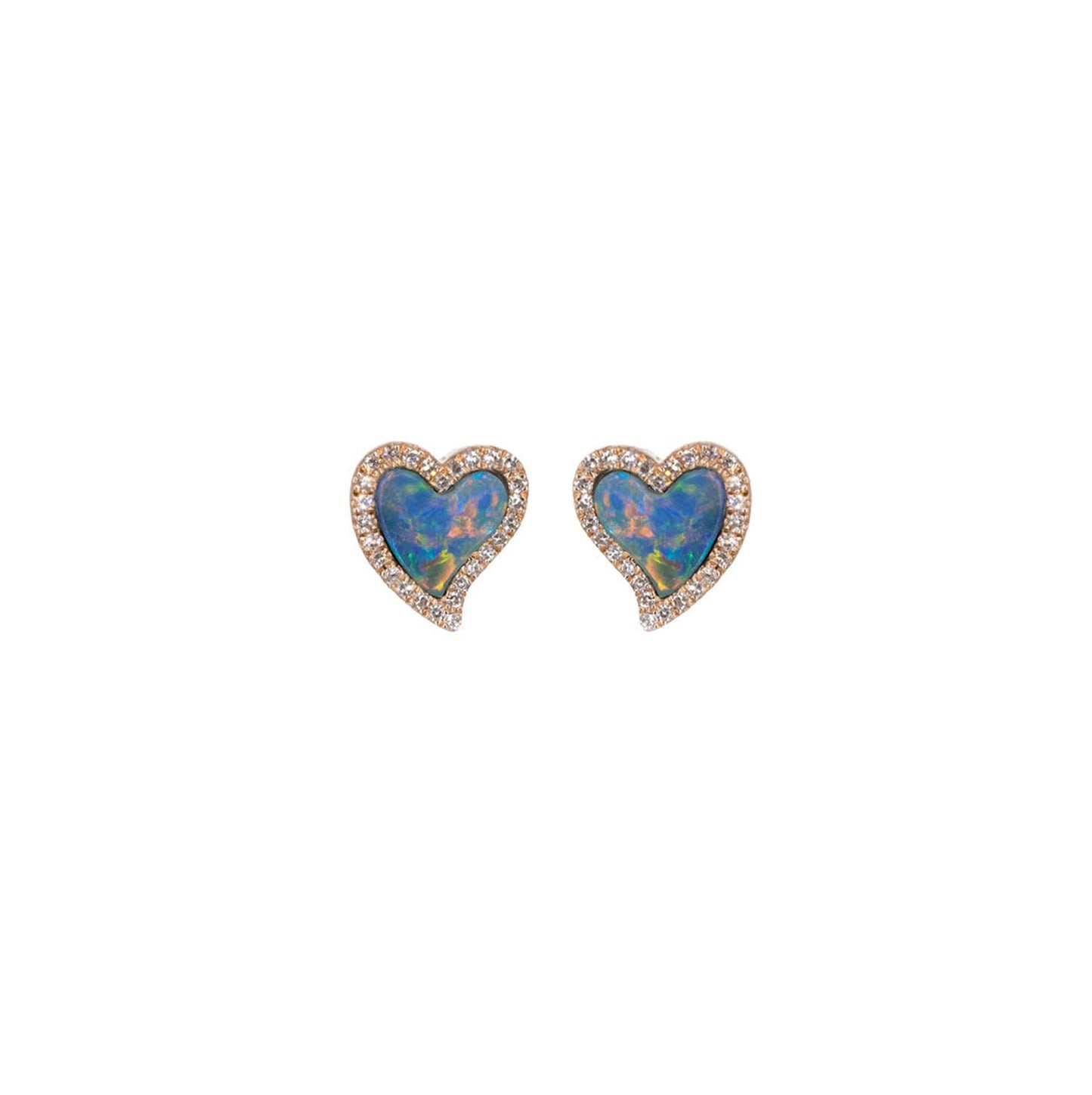 14KT Rose Gold Diamond Pave and Opal Heart Earrings