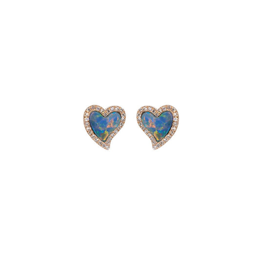 14KT Rose Gold Diamond Pave and Opal Heart Earrings