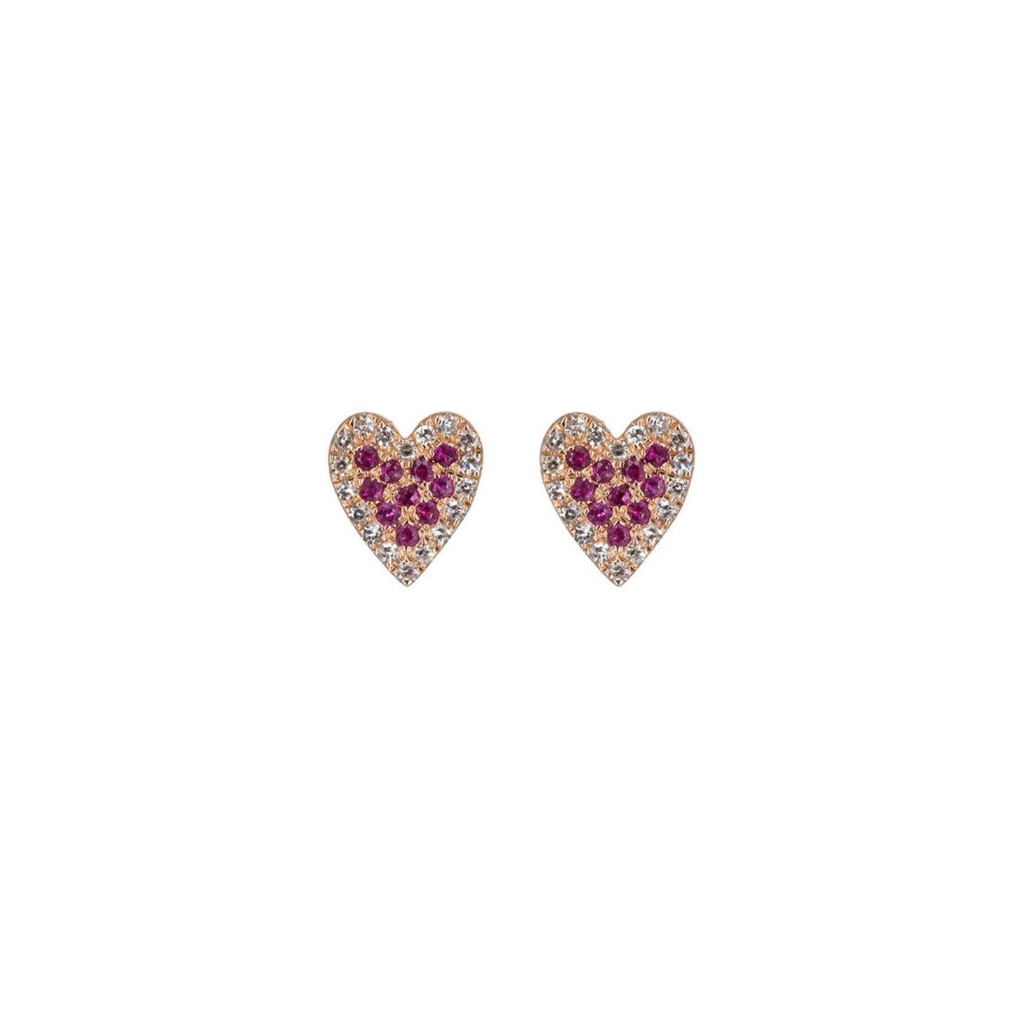 14KT Rose Gold Diamond Pave and Ruby Heart Studs