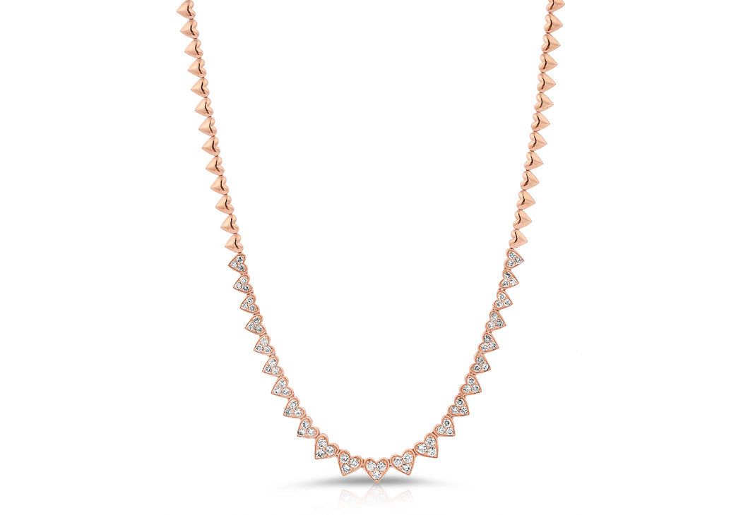 14K Rose Gold Multiple Diamond Pave Heart Choker