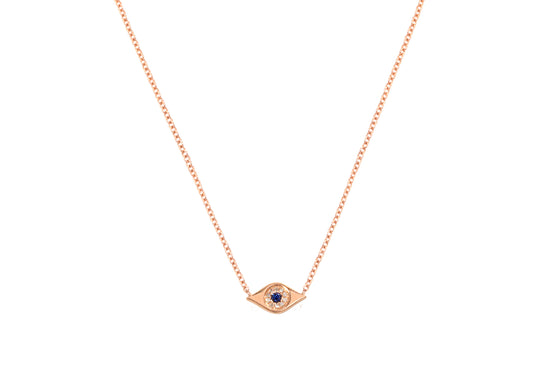 14K Gold Mini Sapphire &amp; Diamond Evil Eye Necklace