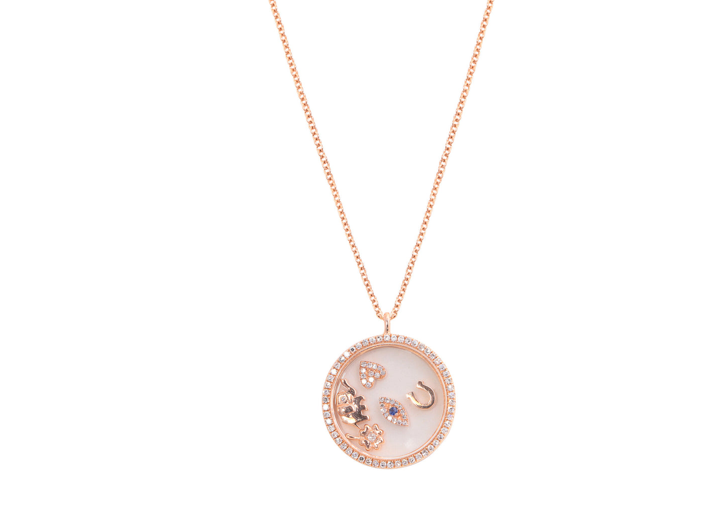 14K Rose Gold Diamond Pave Floating Charm Necklace