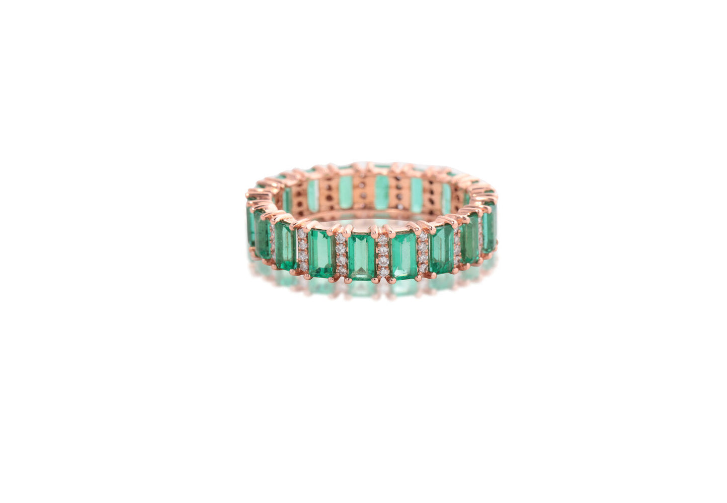 14K Rose Gold Emerald & Diamond Eternity Band